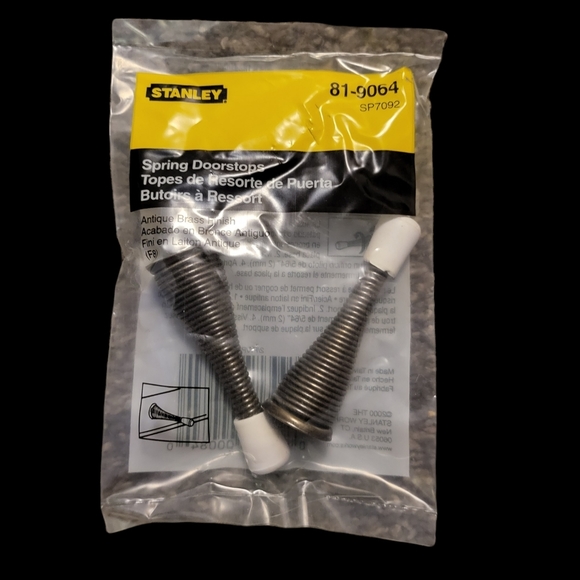 41 pkgs. Stanley Hardware 81-9064 Spring Doorstop in Antique Brass S819-064 - Picture 4 of 5